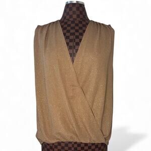 Alice + Olivia Sparkly Sleeveless Wrap Blouse Brown Size Large Disco Going Out